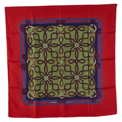 エルメス カレ80 ロープ ベルト タッセル スカーフ レッド グリーン マルチカラー シルク レディース HERMES 【中古】