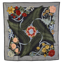 エルメス カレ90 Fleurs de L'Opera オペラの花 スカーフ グレー ピンク マルチカラー シルク レディース HERMES 【中古】