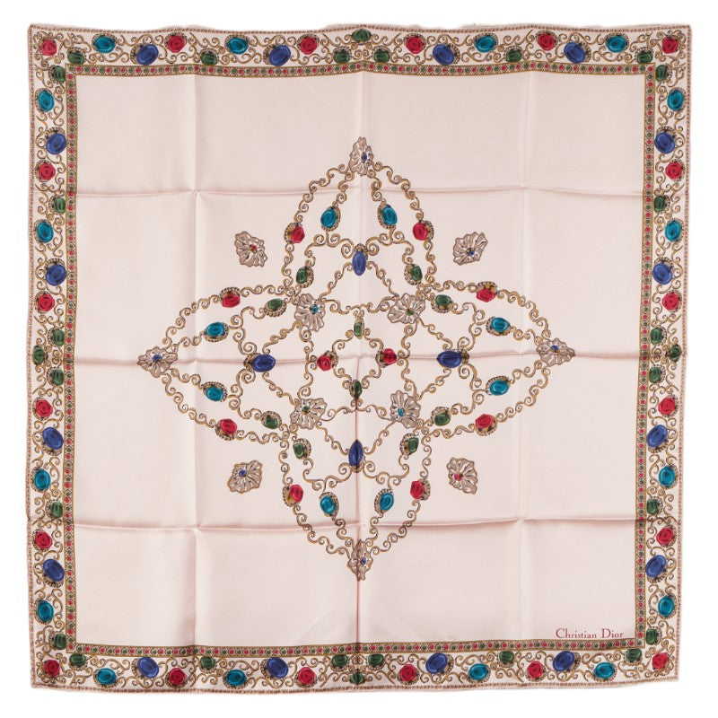 ディオール 宝石 ビジュー モチーフ スカーフ ピンク マルチカラー シルク レディース Dior 【中古】