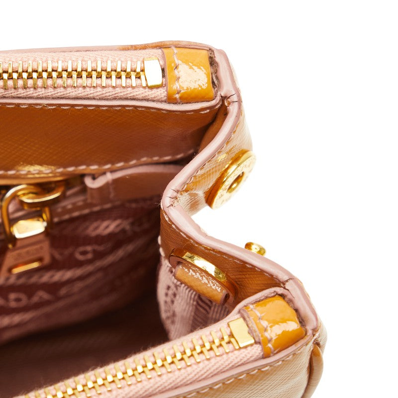 プラダ ガレリア 三角ロゴプレート ハンドバッグ ショルダーバッグ 2WAY BN2316 オレンジ エナメル レディース PRADA 【中古】