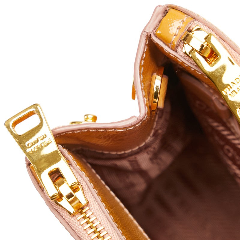プラダ ガレリア 三角ロゴプレート ハンドバッグ ショルダーバッグ 2WAY BN2316 オレンジ エナメル レディース PRADA 【中古】