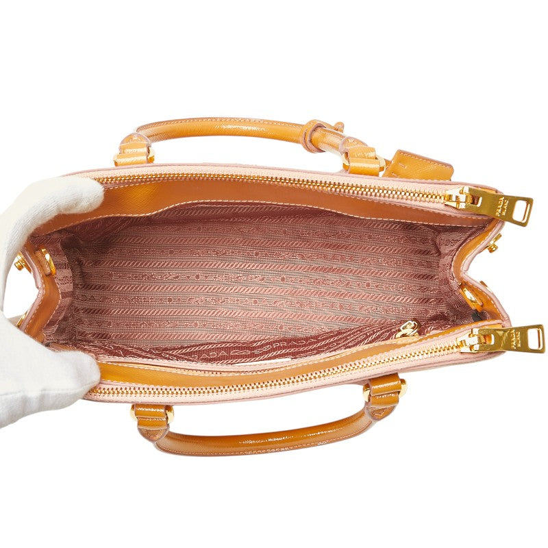 プラダ ガレリア 三角ロゴプレート ハンドバッグ ショルダーバッグ 2WAY BN2316 オレンジ エナメル レディース PRADA 【中古】