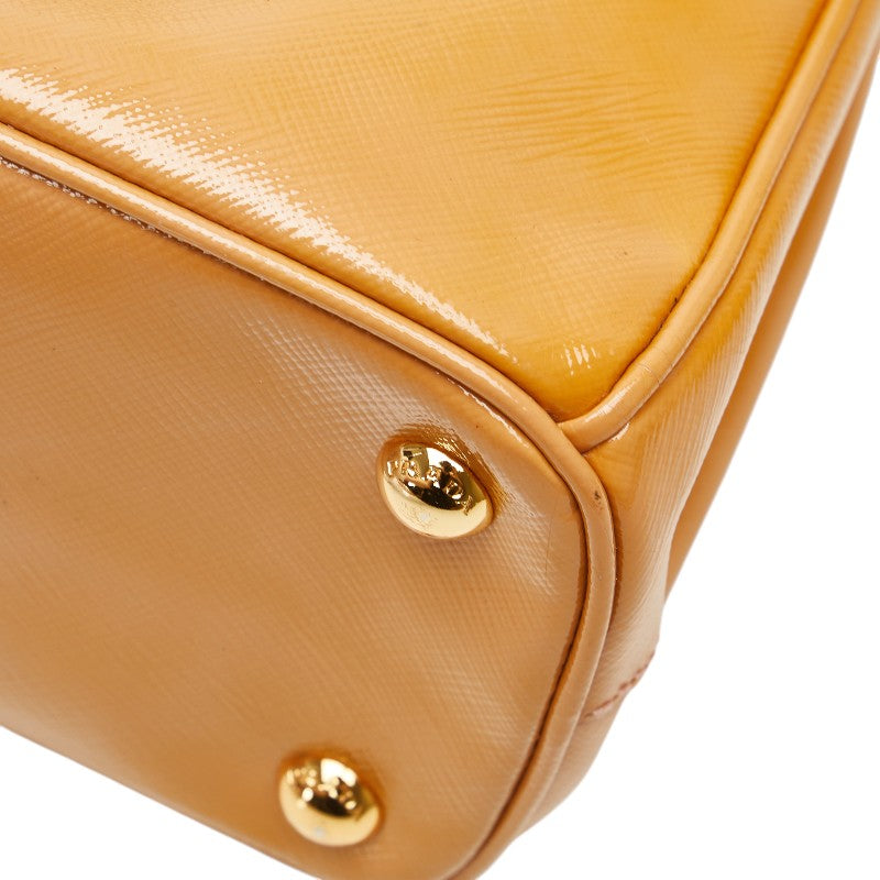 プラダ ガレリア 三角ロゴプレート ハンドバッグ ショルダーバッグ 2WAY BN2316 オレンジ エナメル レディース PRADA 【中古】