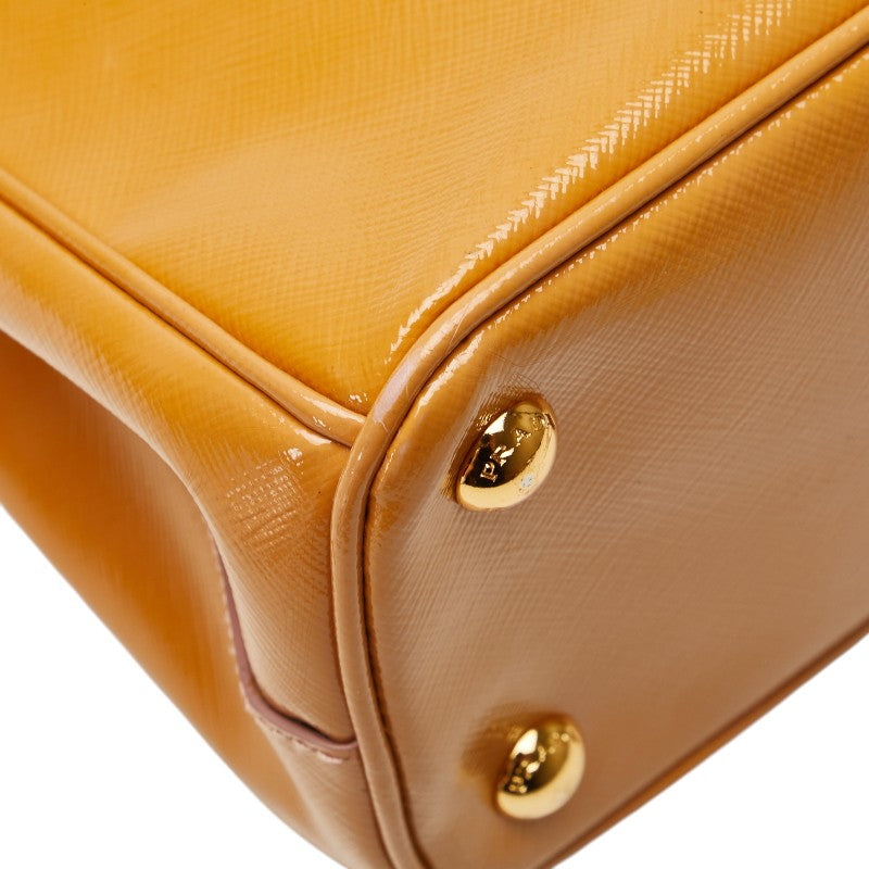 プラダ ガレリア 三角ロゴプレート ハンドバッグ ショルダーバッグ 2WAY BN2316 オレンジ エナメル レディース PRADA 【中古】