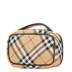 バーバリー ノバチェック ポーチ ベージュ ブラック レッド キャンバス レザー レディース BURBERRY 【中古】