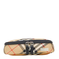 バーバリー ノバチェック ポーチ ベージュ ブラック レッド キャンバス レザー レディース BURBERRY 【中古】