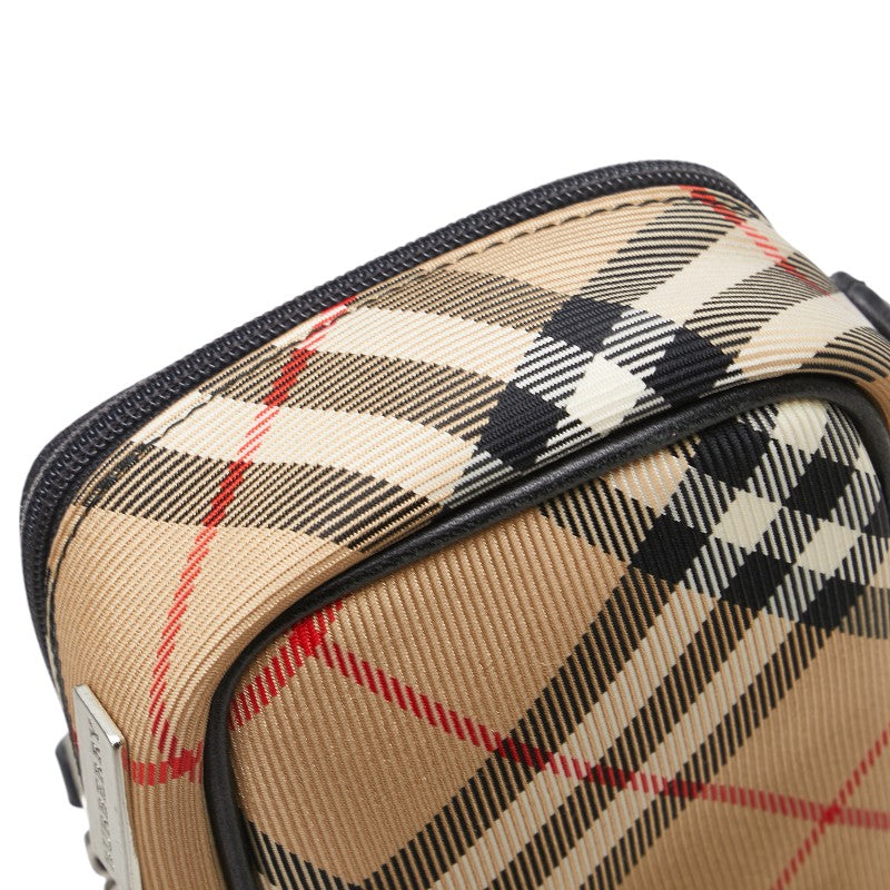 バーバリー ノバチェック ポーチ ベージュ ブラック レッド キャンバス レザー レディース BURBERRY 【中古】