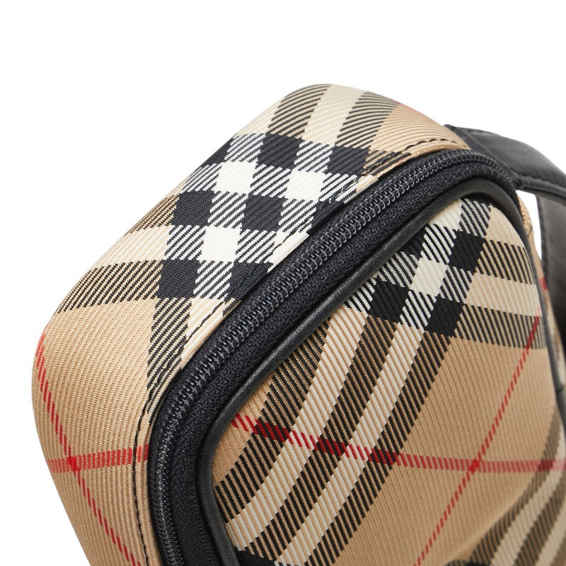 バーバリー ノバチェック ポーチ ベージュ ブラック レッド キャンバス レザー レディース BURBERRY 【中古】