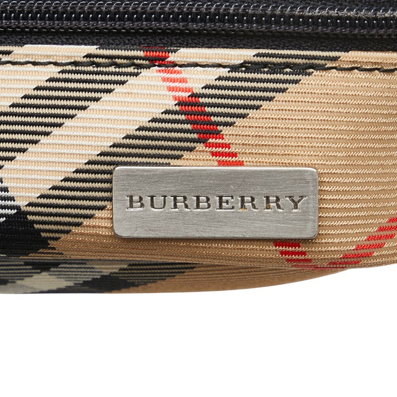 バーバリー ノバチェック ポーチ ベージュ ブラック レッド キャンバス レザー レディース BURBERRY 【中古】