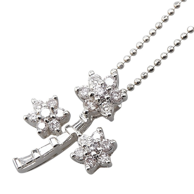 ノーブランド K18WG ホワイトゴールド ダイヤ0.60ct フラワー 花 モチーフ ネックレス レディース no brand 【中古】