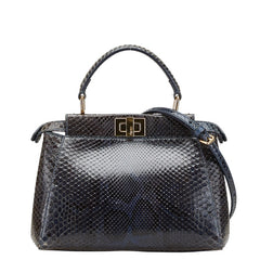 フェンディ ピーカブー スモール パイソン ハンドバッグ ショルダーバッグ 2WAY 8BN244 ブラック ブルー レザー レディース FENDI 【中古】