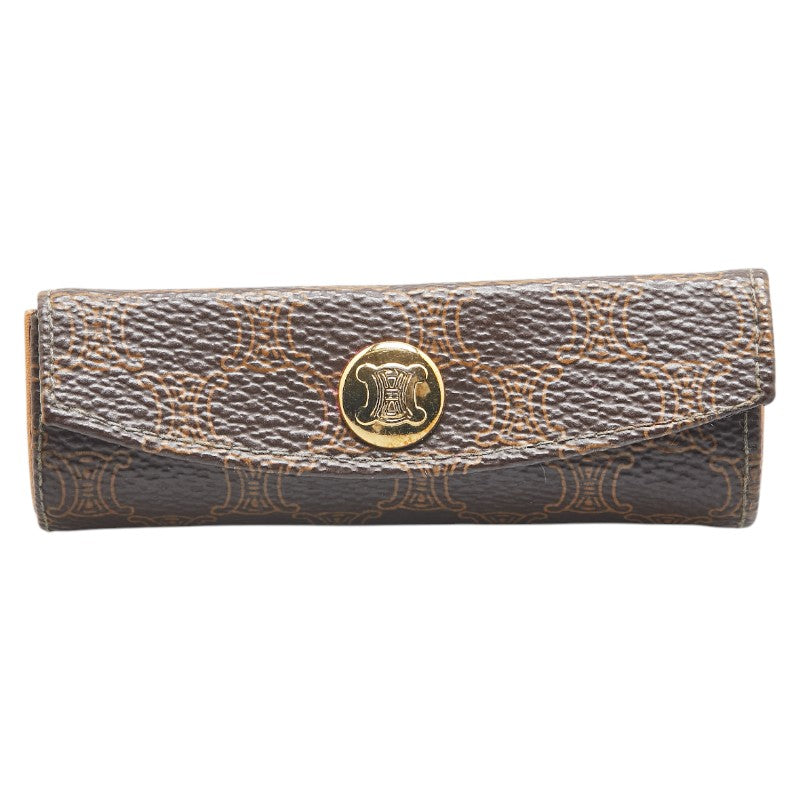 セリーヌ マカダム リップスティックケース ミラー ブラウン ゴールド PVC メッキ レディース CELINE 【中古】