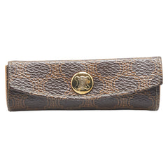 セリーヌ マカダム リップスティックケース ミラー ブラウン ゴールド PVC メッキ レディース CELINE 【中古】