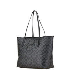 コーチ シグネチャー トートバッグ 5696 グレー ブラック PVC レザー レディース COACH 【中古】