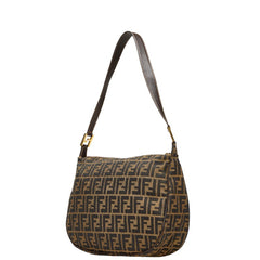 フェンディ ズッカ ハンドバッグ ワンショルダーバッグ ブラウン キャンバス レザー レディース FENDI 【中古】