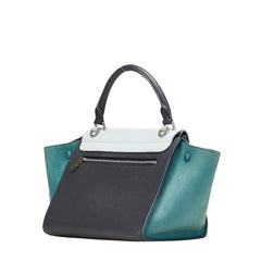 セリーヌ トラペーズ スモール ハンドバッグ ショルダーバッグ 2WAY ブラック ブルー レザー スウェード レディース CELINE 【中古】