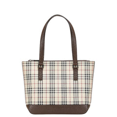 バーバリー ノバチェック トートバッグ ハンドバッグ ブラウン ベージュ キャンバス レザー レディース BURBERRY 【中古】
