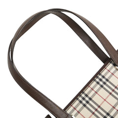 バーバリー ノバチェック トートバッグ ハンドバッグ ブラウン ベージュ キャンバス レザー レディース BURBERRY 【中古】