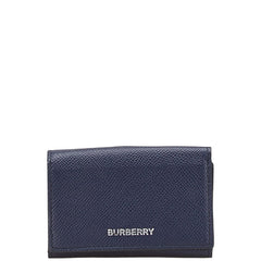 バーバリー ロゴ 三つ折り財布 ネイビー レザー レディース BURBERRY 【中古】