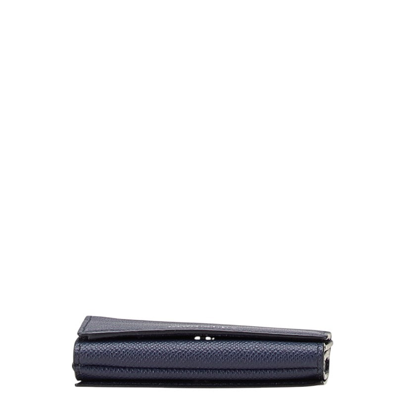 バーバリー ロゴ 三つ折り財布 ネイビー レザー レディース BURBERRY 【中古】