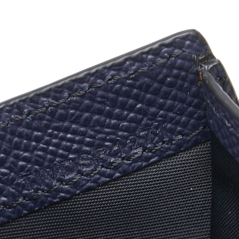 バーバリー ロゴ 三つ折り財布 ネイビー レザー レディース BURBERRY 【中古】