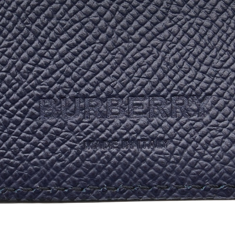 バーバリー ロゴ 三つ折り財布 ネイビー レザー レディース BURBERRY 【中古】