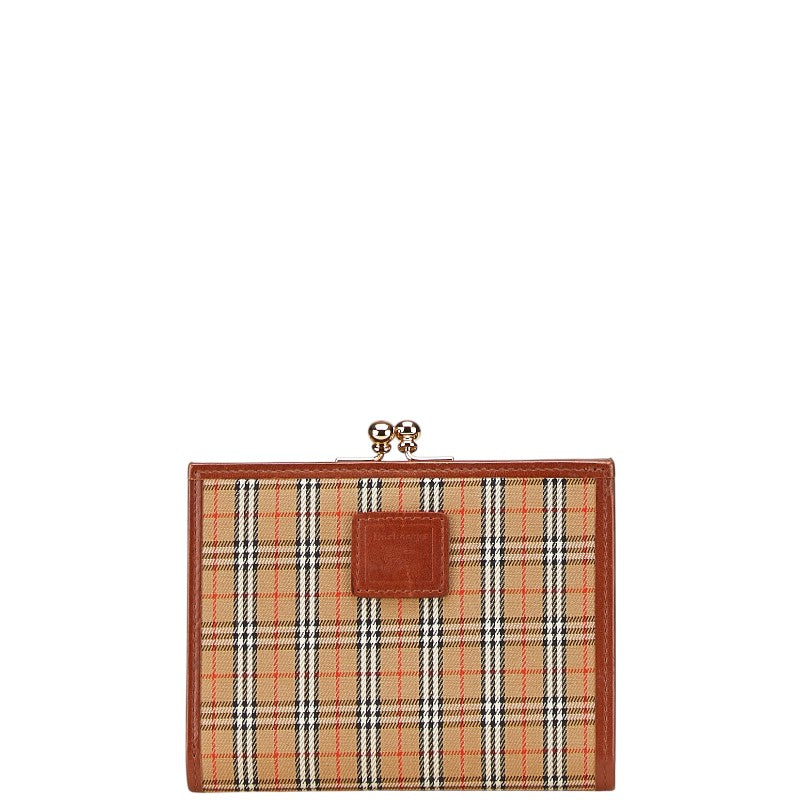 バーバリー ノバチェック 二つ折り財布 ブラウン キャンバス レザー レディース BURBERRY 【中古】