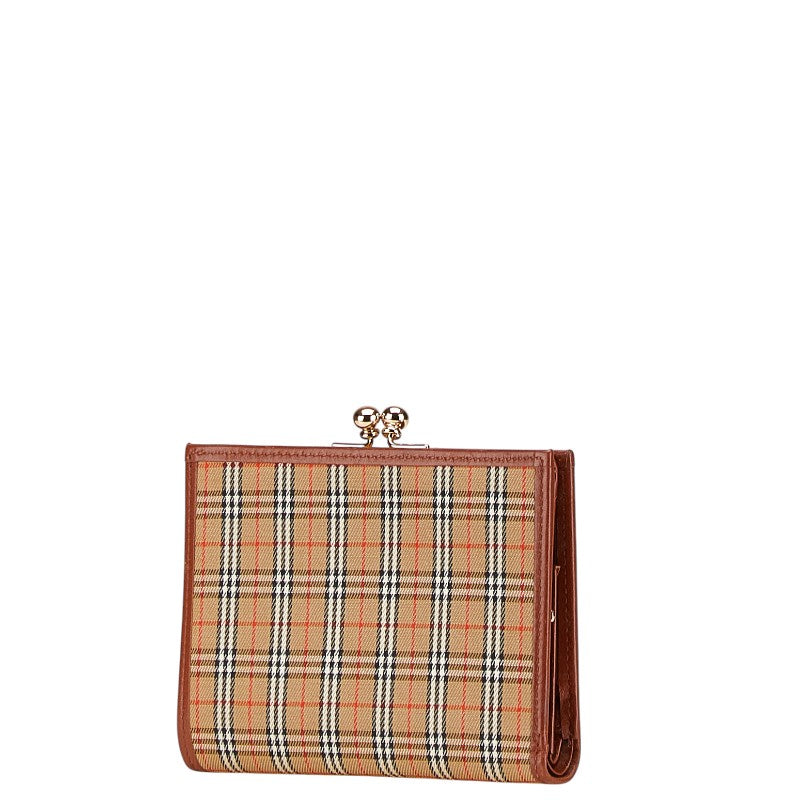 バーバリー ノバチェック 二つ折り財布 ブラウン キャンバス レザー レディース BURBERRY 【中古】