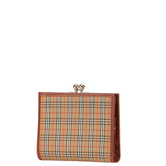 バーバリー ノバチェック 二つ折り財布 ブラウン キャンバス レザー レディース BURBERRY 【中古】
