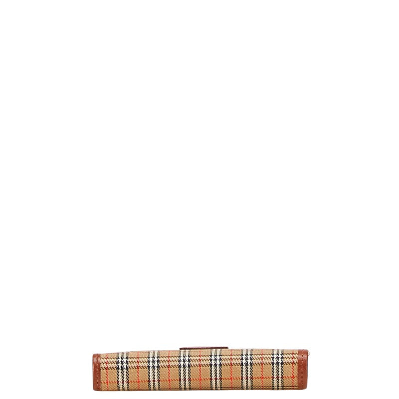 バーバリー ノバチェック 二つ折り財布 ブラウン キャンバス レザー レディース BURBERRY 【中古】