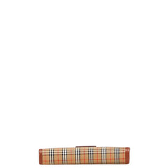 バーバリー ノバチェック 二つ折り財布 ブラウン キャンバス レザー レディース BURBERRY 【中古】