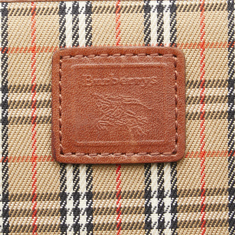 バーバリー ノバチェック 二つ折り財布 ブラウン キャンバス レザー レディース BURBERRY 【中古】