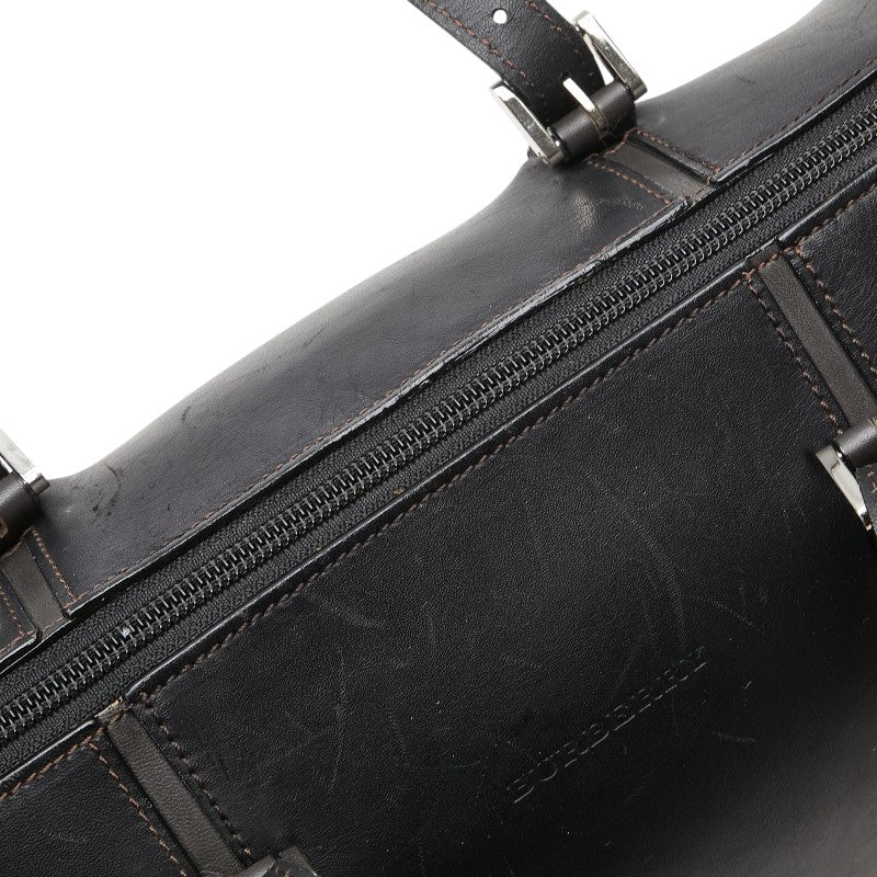 バーバリー ノバチェック ミニボストンバッグ ブラック レザー レディース BURBERRY 【中古】