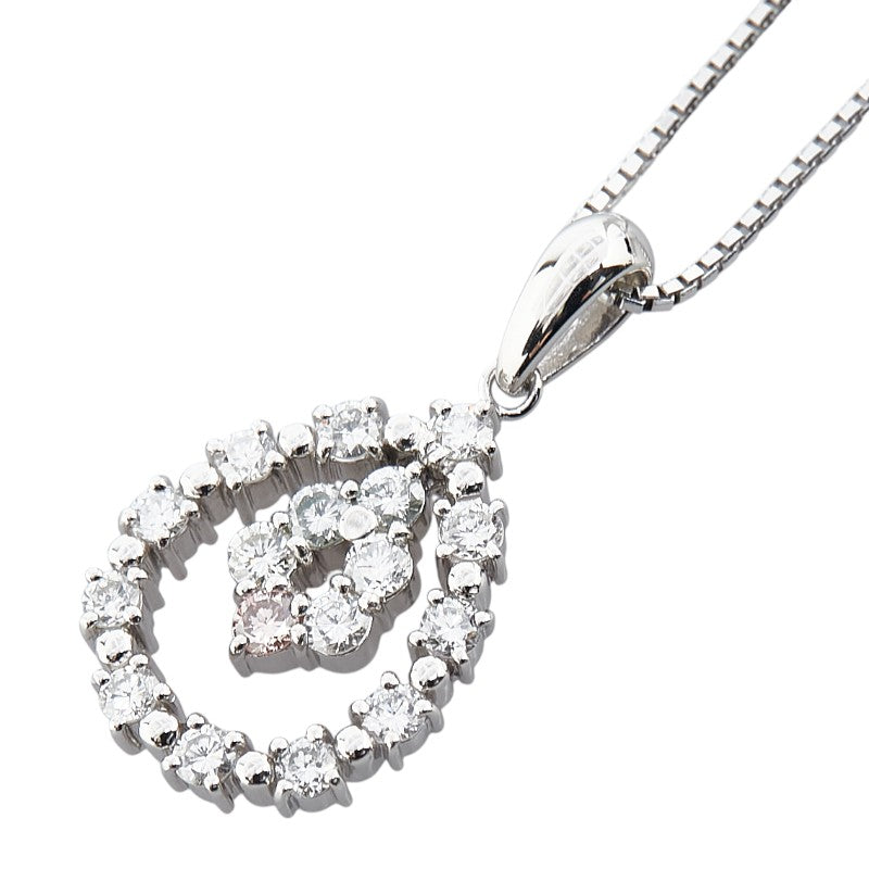 Pt900 プラチナ Pt850 プラチナ ピンクダイヤ0.05ct ダイヤ0.30ct ティアドロップ モチーフ ベネチアンチェーン ネックレス レディース 【中古】