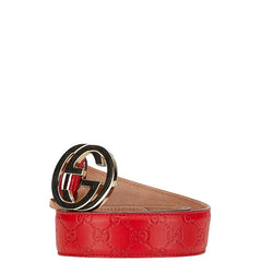 グッチ グッチシマ インターロッキングG ベルト サイズ:80/32 114876 レッド レザー レディース GUCCI 【中古】