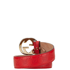 グッチ グッチシマ インターロッキングG ベルト サイズ:80/32 114876 レッド レザー レディース GUCCI 【中古】