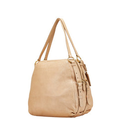 プラダ ロゴ トートバッグ ショルダーバッグ ベージュ レザー レディース PRADA 【中古】