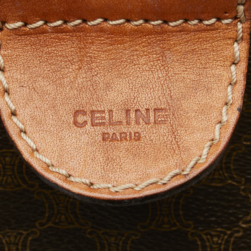 セリーヌ マカダム ボストンバッグ ハンドバッグ ブラウン PVC レザー レディース CELINE 【中古】
