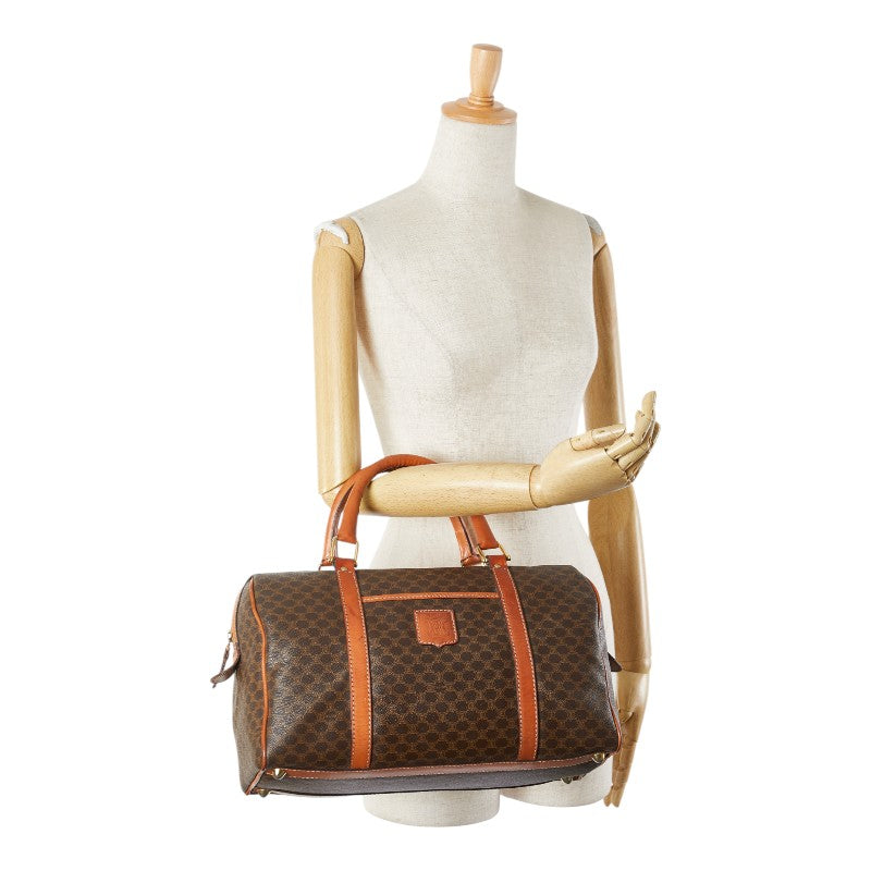 セリーヌ マカダム ボストンバッグ ハンドバッグ ブラウン PVC レザー レディース CELINE 【中古】