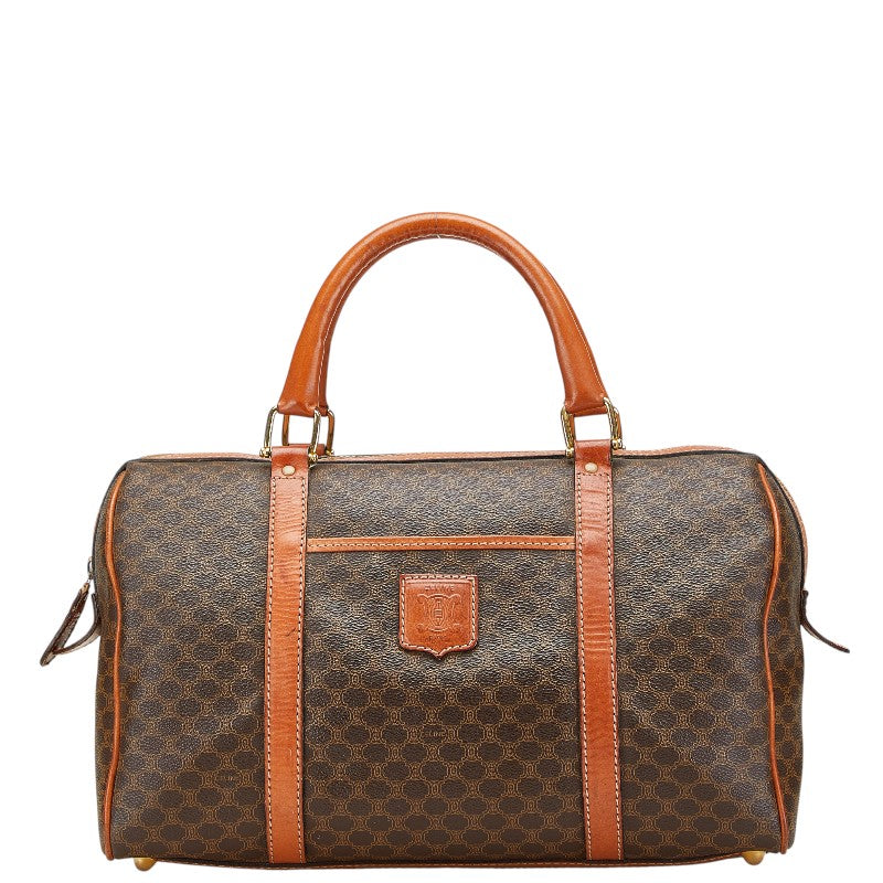 セリーヌ マカダム ボストンバッグ ハンドバッグ ブラウン PVC レザー レディース CELINE 【中古】