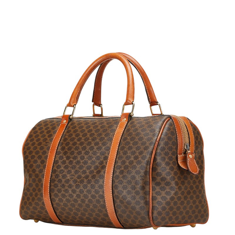 セリーヌ マカダム ボストンバッグ ハンドバッグ ブラウン PVC レザー レディース CELINE 【中古】