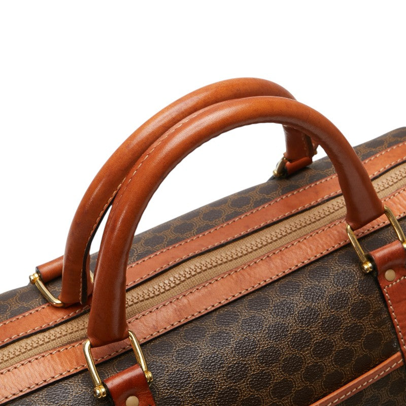 セリーヌ マカダム ボストンバッグ ハンドバッグ ブラウン PVC レザー レディース CELINE 【中古】