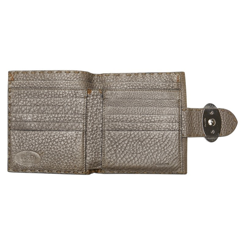 フェンディ セレリア 二つ折り財布 8M0206 シャンパンゴールド レザー レディース FENDI 【中古】
