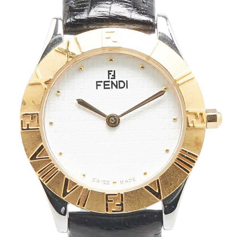 フェンディ オロロジ 腕時計 2000L クオーツ ホワイト文字盤 ステンレススチール レザー レディース FENDI 【中古】