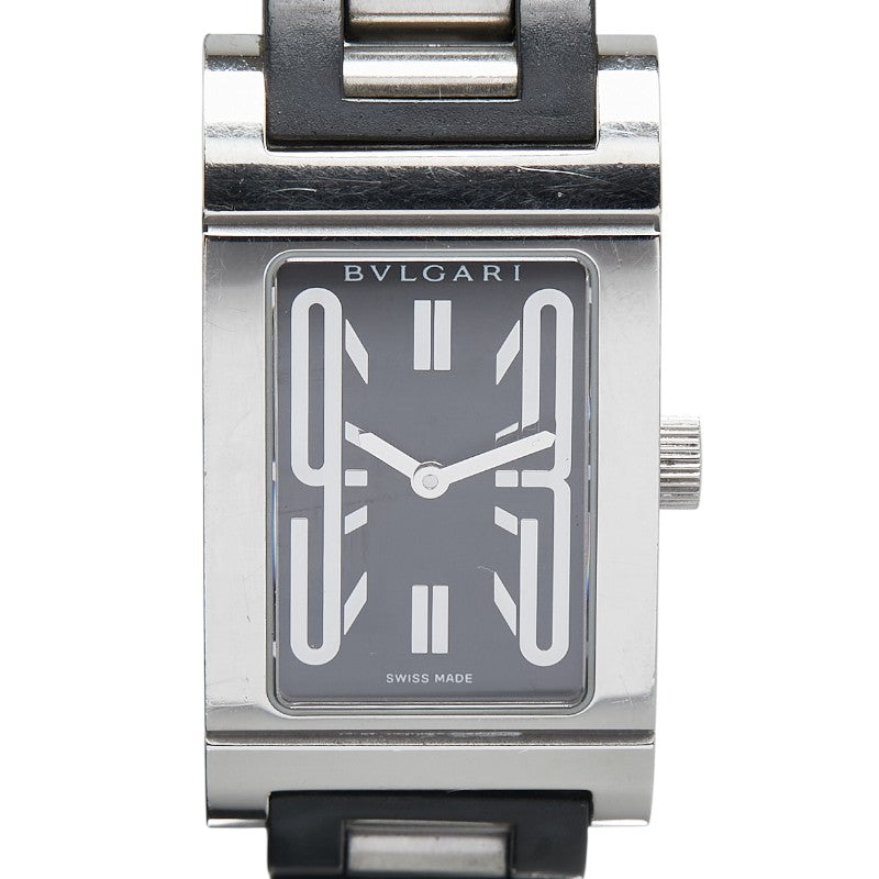 ブルガリ レッタンゴロ 腕時計 RT39S クオーツ ブラック文字盤 ステンレススチール ラバー レディース BVLGARI 【中古】