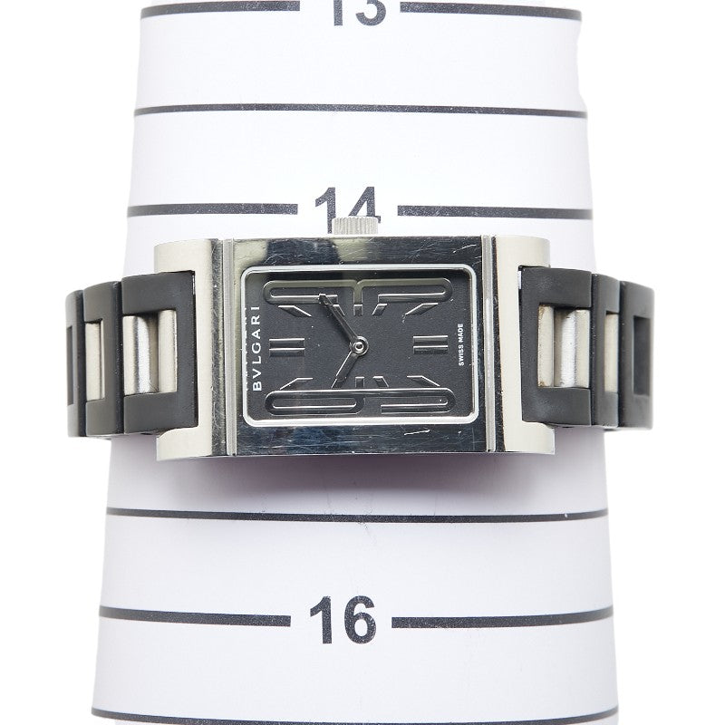ブルガリ レッタンゴロ 腕時計 RT39S クオーツ ブラック文字盤 ステンレススチール ラバー レディース BVLGARI 【中古】