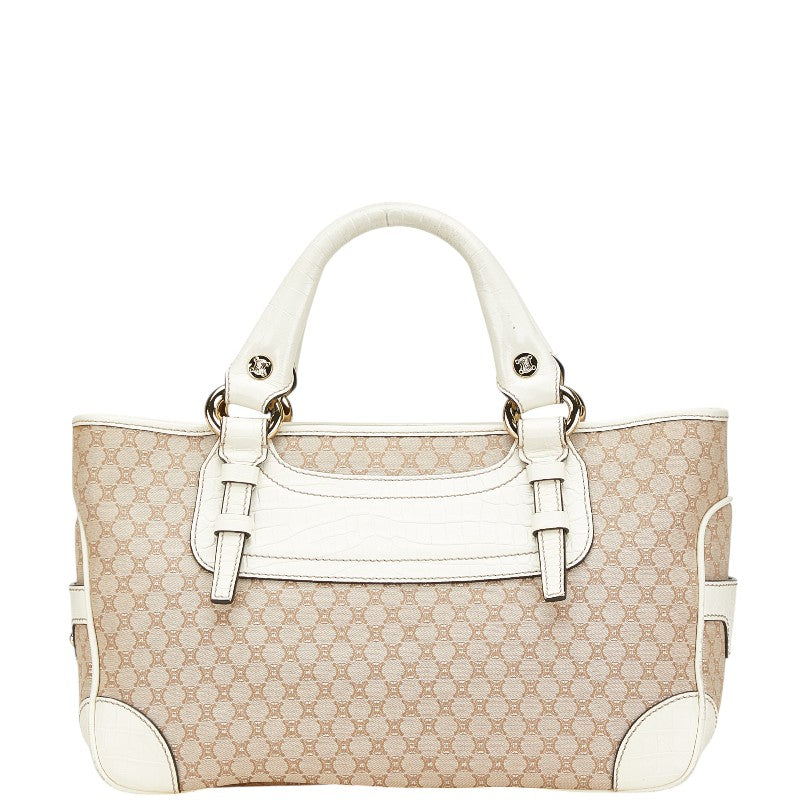 セリーヌ マカダム ブギーバッグ ハンドバッグ ベージュ ホワイト キャンバス レザー レディース CELINE 【中古】