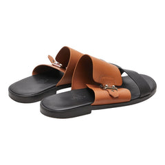 エルメス サンダル サイズ:40 ブラック ブラウン レザー メンズ HERMES 【中古】