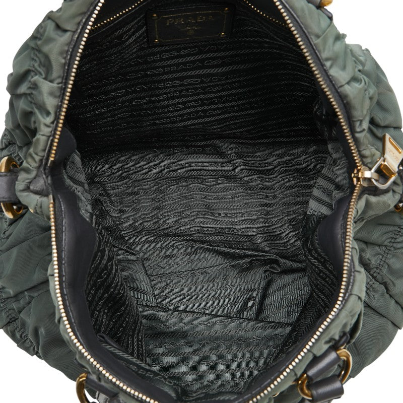 プラダ ハンドバッグ ショルダーバッグ 2WAY カーキ グレー ナイロン レザー レディース PRADA 【中古】
