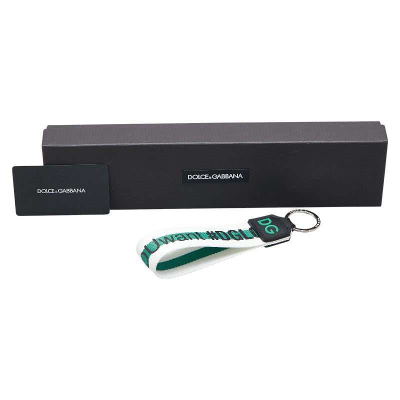 ドルチェアンドガッバーナ キーホルダー BP2500 ホワイト グリーン キャンバス レザー メンズ DOLCE&GABBANA 【中古】